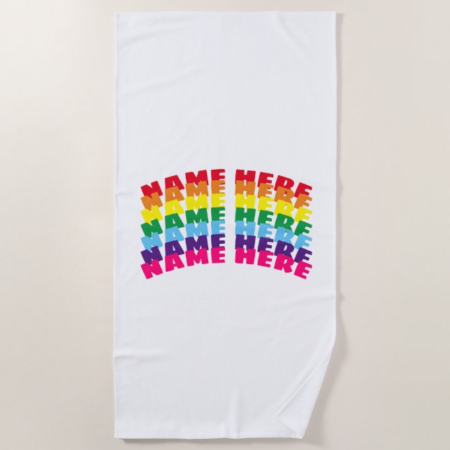 Custom name text monogram rainbow white beach towel (Front)