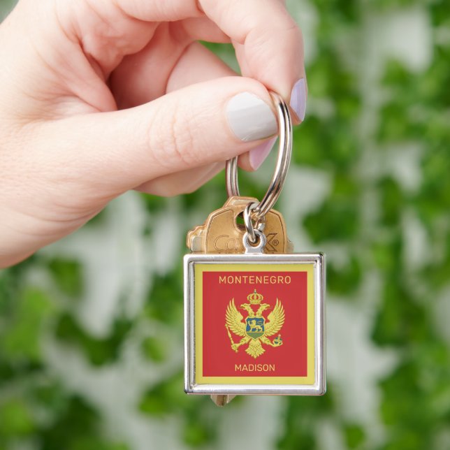 Custom Name & Text Montenegro Flag Key Ring (Hand)