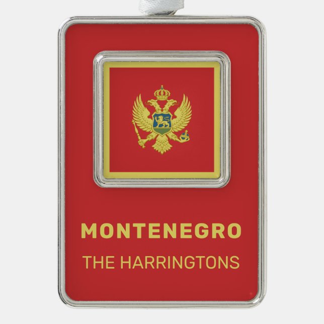 Custom Name & Text Montenegro Flag Silver Plated Framed Ornament (Front)