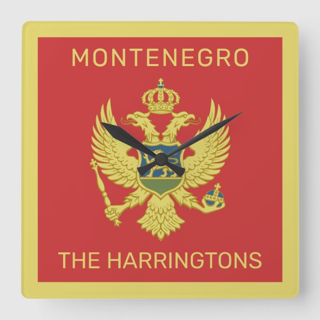 Custom Name & Text Montenegro Flag Square Wall Clock (Front)