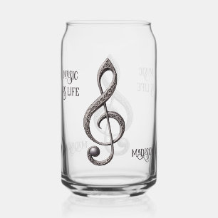 Custom Name & Text Musical Clef Note Can Glass