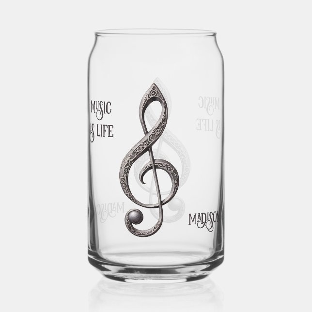 Custom Name & Text Musical Clef Note Can Glass (Front)