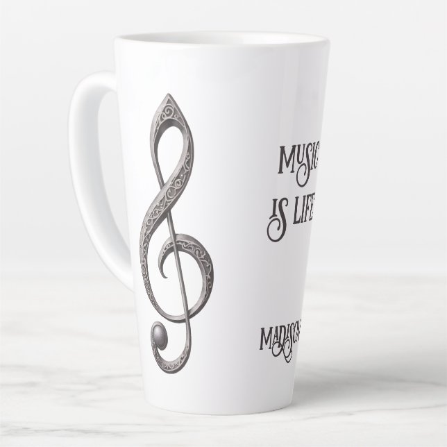Custom Name & Text Musical Clef Note Latte Mug (Left Angle)