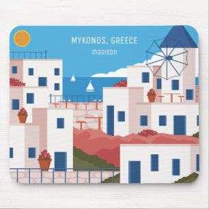 Custom Name & Text Mykonos Greece Mouse Mat