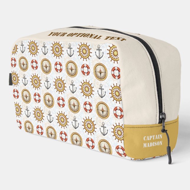 Custom Name & Text Nautical Pattern Dopp Kit (Right Corner)