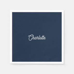 Custom name text navy blue white minimalist napkin