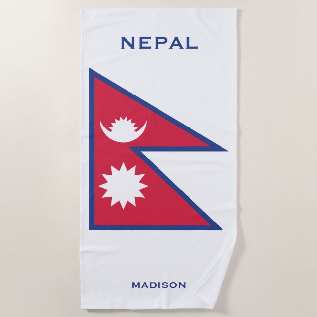 Custom Name & Text Nepal Flag Beach Towel (Front)
