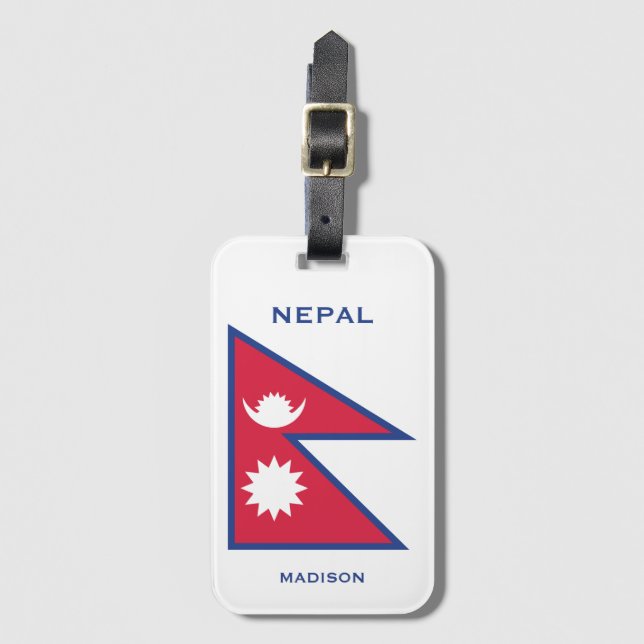 Custom Name & Text Nepal Flag Luggage Tag (Front Vertical)