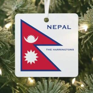 Custom Name & Text Nepal Flag Metal Tree Decoration