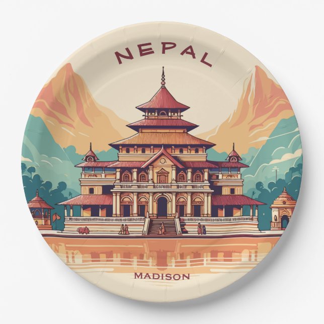 Custom Name & Text Nepal Paper Plate (Front)