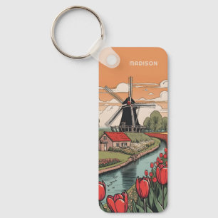 Custom Name & Text Netherlands Windmills Key Ring