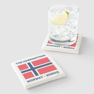 Custom Name & Text Norwegian Flag Stone Coaster