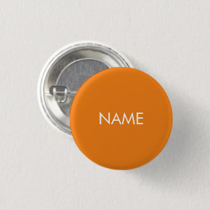 Custom name text orange white minimalist 3 cm round badge