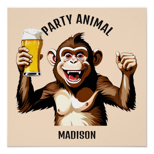 Custom Name & Text Party Animal Poster (Front)