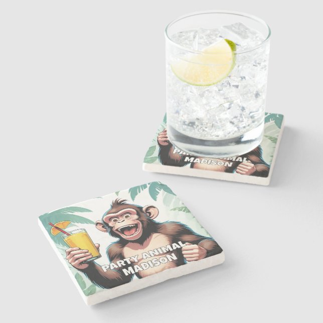 Custom Name / Text Party Animal Stone Coaster (Side)