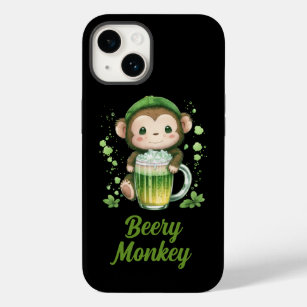 Custom Name Text Patrick's Day Monkey with Beer Case-Mate iPhone 14 Case