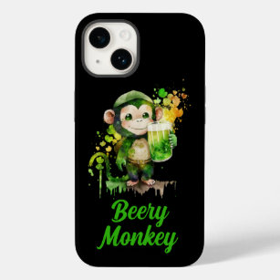 Custom Name Text Patrick's Day Monkey with Beer Case-Mate iPhone 14 Case