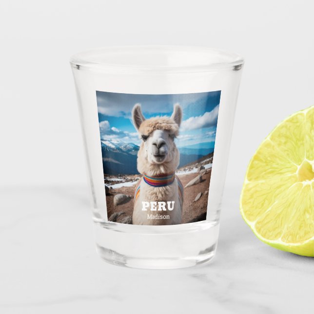 Custom Name & Text Peru Llama Shot Glass (Front)