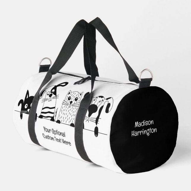 Custom Name & Text Pets Illustration Duffle Bag (Left Corner)