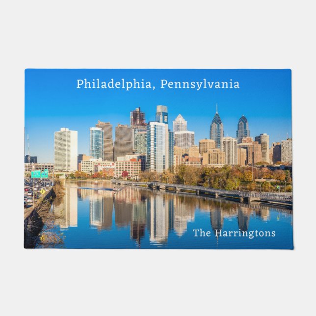 Custom Name & Text Philadelphia Pennsylvania Doormat (Front)