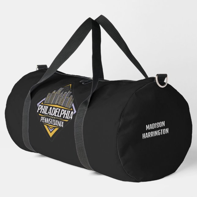 Custom Name / Text Philadelphia Pennsylvania Duffle Bag (Left Corner)