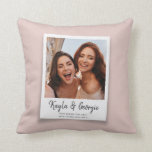 Custom Name & Text Photo Friends Sisters BFF Fun T Cushion<br><div class="desc">Simple, modern, and fun throw pillow with your photo in a white frame overlay and a trendy handwritten script typography design as well as 2 custom lines of text on both front and back. Make this your own with your personal quote, song lyric, or in joke only you and your...</div>