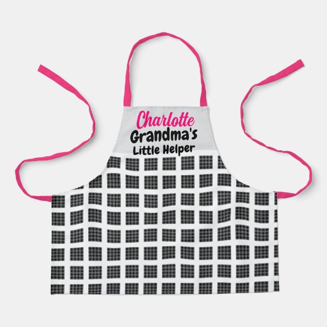Custom Name & Text Pink Strings Chequered Pattern  Apron (Front)