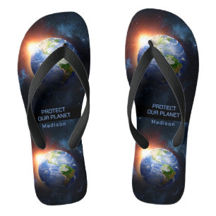 Custom Name & Text Planet Earth Flip Flops