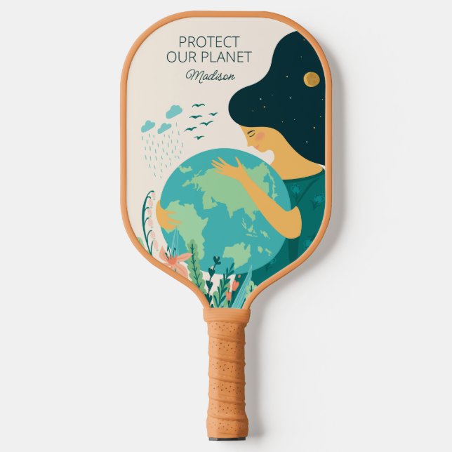 Custom Name & Text Planet Earth Mother Pickleball Paddle (Front)