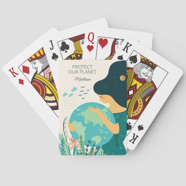Custom Name & Text Planet Earth Mother Playing Cards (Back)
