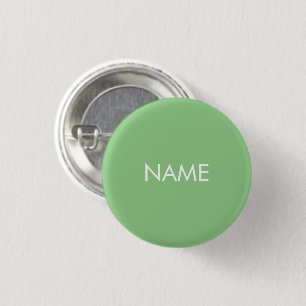 Custom name text sage green white minimalist 3 cm round badge