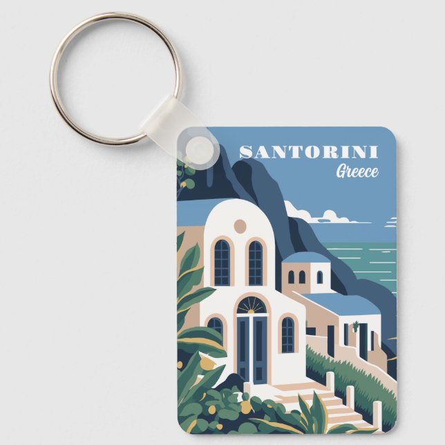 Custom Name & Text Santorini Greece Key Ring (Front)