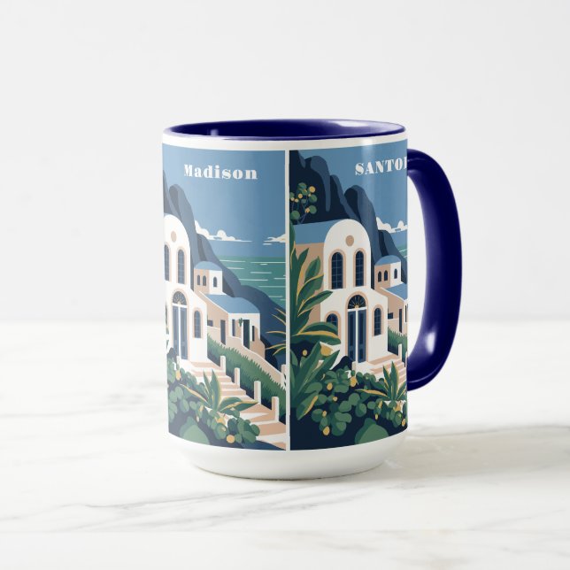 Custom Name & Text Santorini Greece Mug (Front Right)