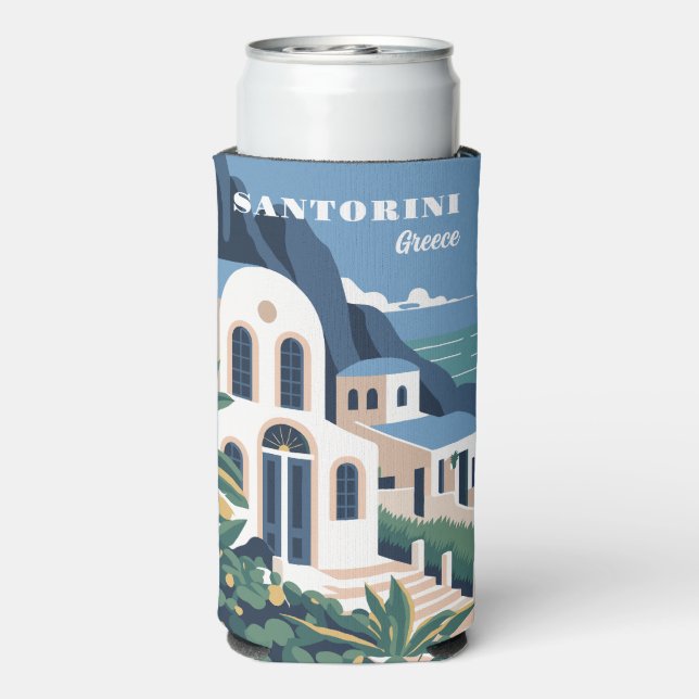Custom Name & Text Santorini Greece Seltzer Can Cooler (Seltzer Back)