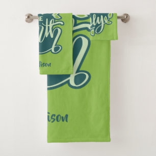 Custom Name & Text Save The Earth / Green Vibes Bath Towel Set