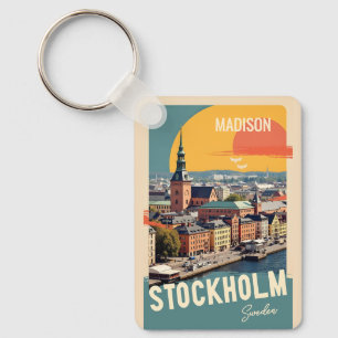 Custom Name & Text Stockholm Sweden Key Ring