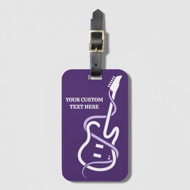 Custom Name & Text Stylised Guitar Luggage Tag (Front Vertical)