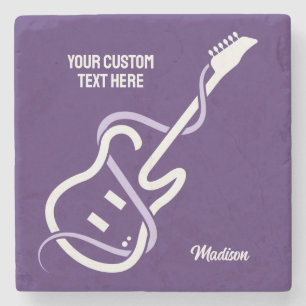Custom Name & Text Stylised Guitar Stone Coaster