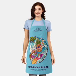 Custom Name & Text Surfing Pineapple Apron