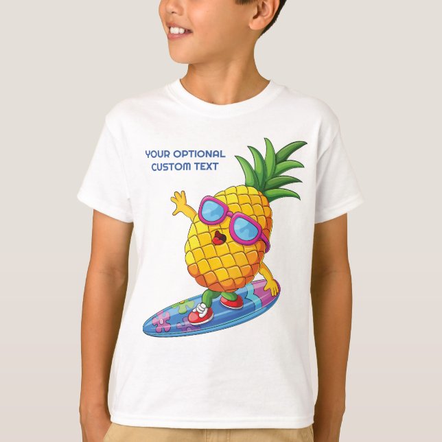 Custom Name, Text Surfing Pineapple T-Shirt (Front)