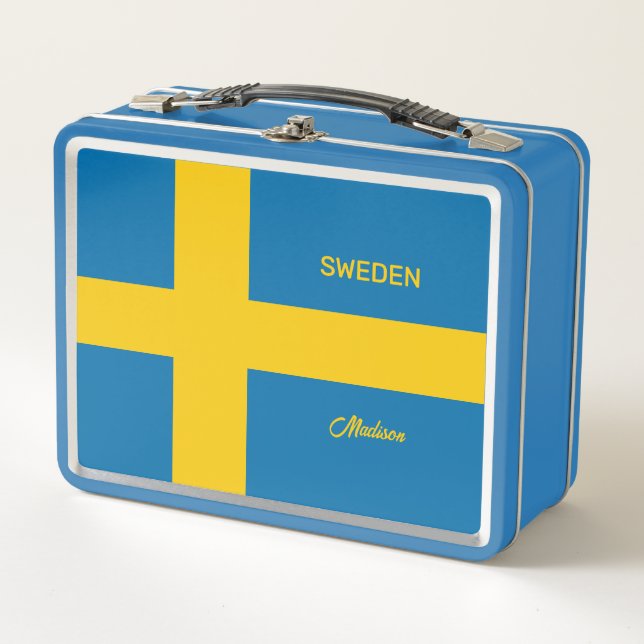Custom Name & Text Swedish Flag Metal Lunch Box (Front)