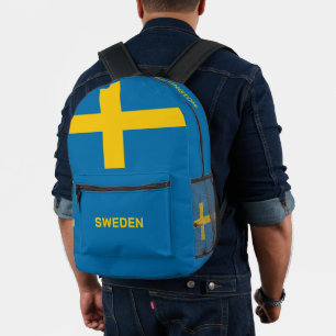 Custom Name & Text Swedish Flag Printed Backpack