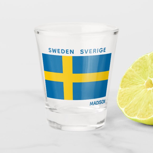 Custom Name & Text Swedish Flag Shot Glass (Front)