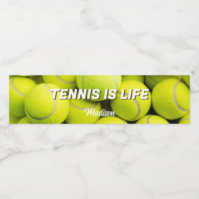 Custom Name & Text Tennis Balls Water Bottle Label (Single Label)