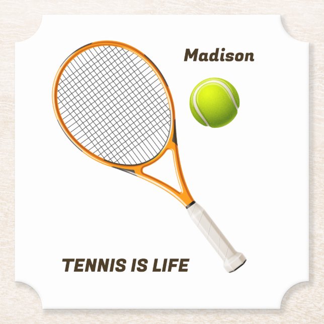 Custom Name & Text Tennis Paper Coaster (Front)