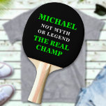 Custom Name Text The Real Champion Personalised Ping Pong Paddle<br><div class="desc">Customise the text, and easily create your personalised ping pong paddle. Click CUSTOMIZE FURTHER to change the text colour. You can TRANSFER this DESIGN on other Zazzle products and adjust it to fit most of the Zazzle items. Standard Studio designs are made in high-resolution vector graphics for a professional print....</div>