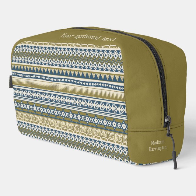 Custom Name & Text Tribal Aztec Pattern Dopp Kit (Right Corner)