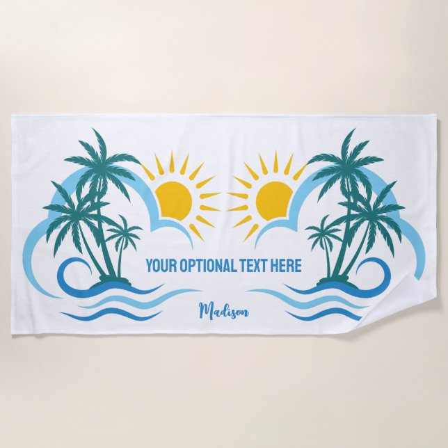 Custom Name & Text Tropical Islands Beach Towel (Front)