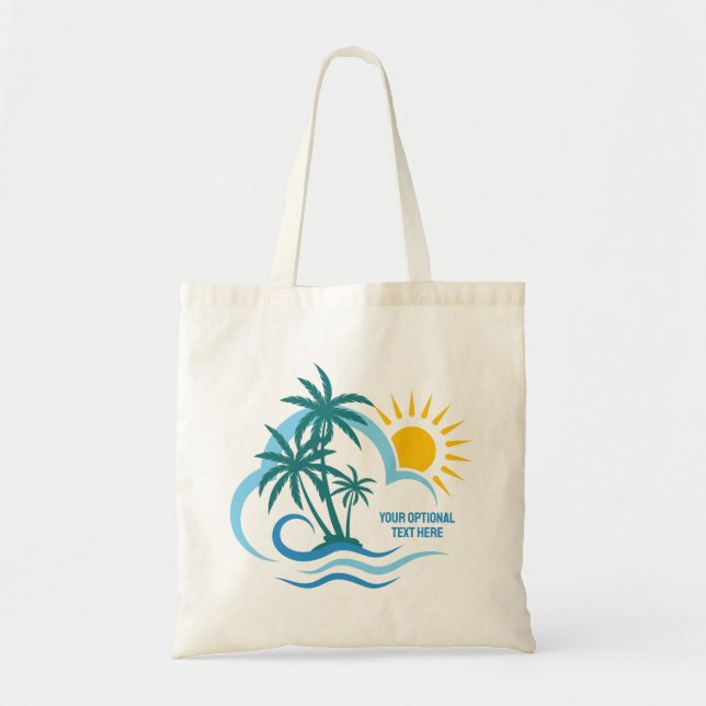 Custom Name & Text Tropical Islands Tote Bag (Front)