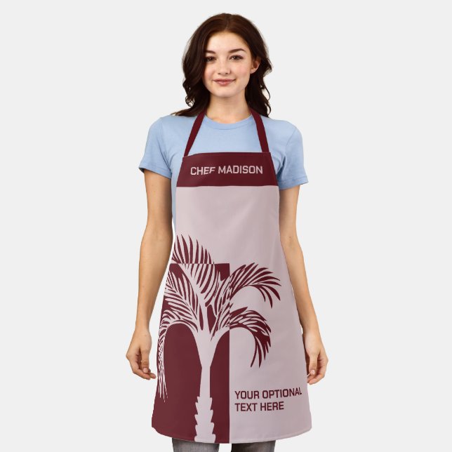 Custom Name & Text Tropical Palm Tree Apron (Worn)
